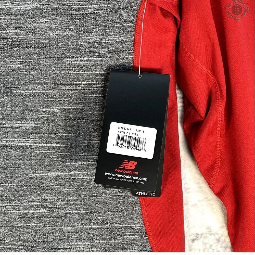 NWT New Balance Asymmetric 2.0 Right Baseball Tee 3/4 Sleeve Red & Grey‎ Men's S